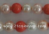 CSB1096 15.5 inches 12mm round mixed color shell pearl beads