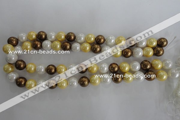 CSB1099 15.5 inches 12mm round mixed color shell pearl beads