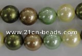 CSB1107 15.5 inches 12mm round mixed color shell pearl beads