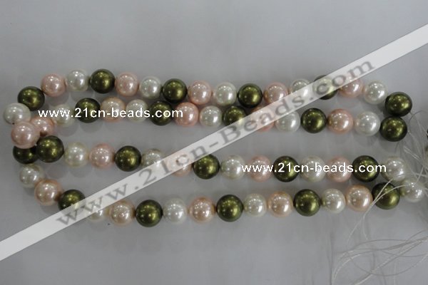 CSB1109 15.5 inches 12mm round mixed color shell pearl beads