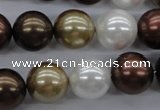 CSB1122 15.5 inches 14mm round mixed color shell pearl beads