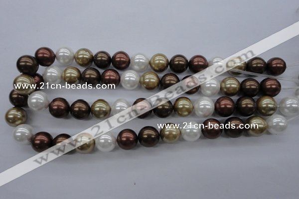 CSB1122 15.5 inches 14mm round mixed color shell pearl beads