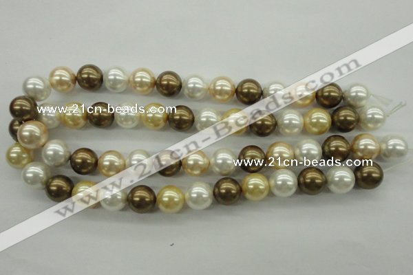 CSB1131 15.5 inches 14mm round mixed color shell pearl beads