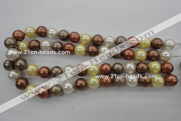 CSB1132 15.5 inches 14mm round mixed color shell pearl beads