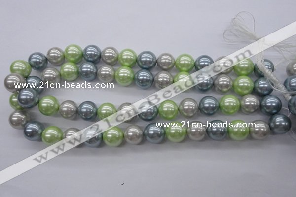CSB1135 15.5 inches 14mm round mixed color shell pearl beads