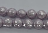 CSB1181 15.5 inches 8mm faceted round shell pearl beads