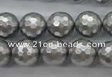 CSB1190 15.5 inches 14mm faceted round shell pearl beads