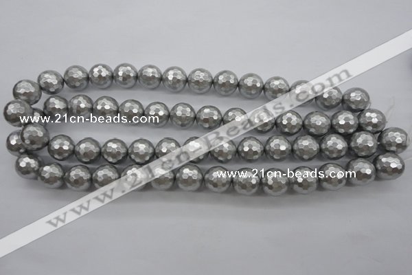 CSB1190 15.5 inches 14mm faceted round shell pearl beads