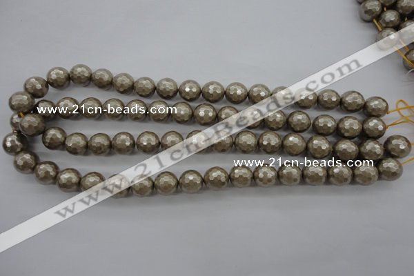 CSB1192 15.5 inches 12mm faceted round shell pearl beads