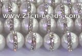 CSB1501 15.5 inches 8mm round shell pearl with rhinestone beads