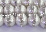 CSB1502 15.5 inches 10mm round shell pearl with rhinestone beads