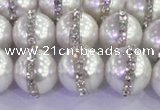 CSB1503 15.5 inches 12mm round shell pearl with rhinestone beads