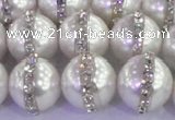 CSB1504 15.5 inches 14mm round shell pearl with rhinestone beads