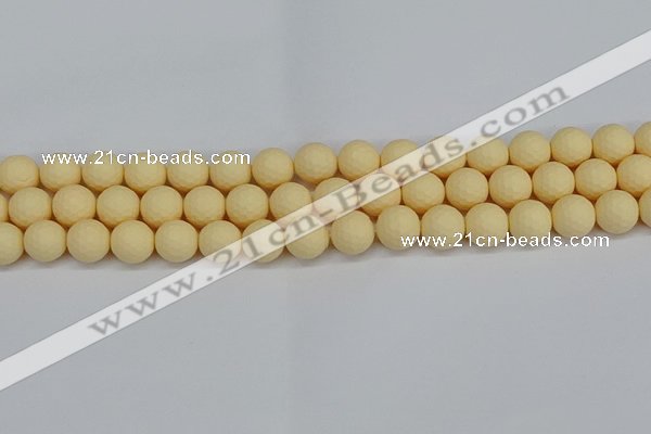 CSB1802 15.5 inches 8mm faceetd round matte shell pearl beads