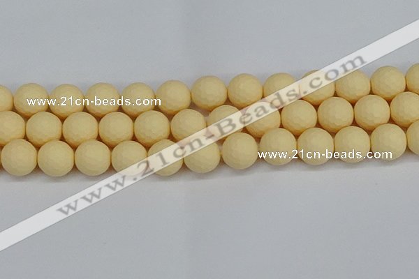 CSB1805 15.5 inches 14mm faceetd round matte shell pearl beads