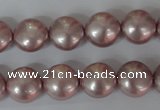 CSB181 15.5 inches 12mm flat round shell pearl beads wholesale