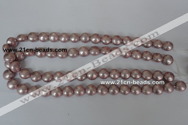 CSB181 15.5 inches 12mm flat round shell pearl beads wholesale