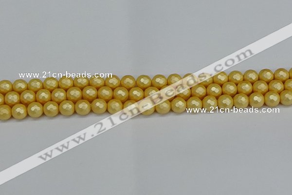 CSB1811 15.5 inches 6mm faceetd round matte shell pearl beads