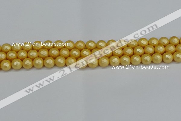 CSB1812 15.5 inches 8mm faceetd round matte shell pearl beads