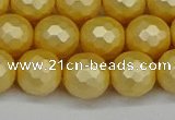 CSB1814 15.5 inches 12mm faceetd round matte shell pearl beads