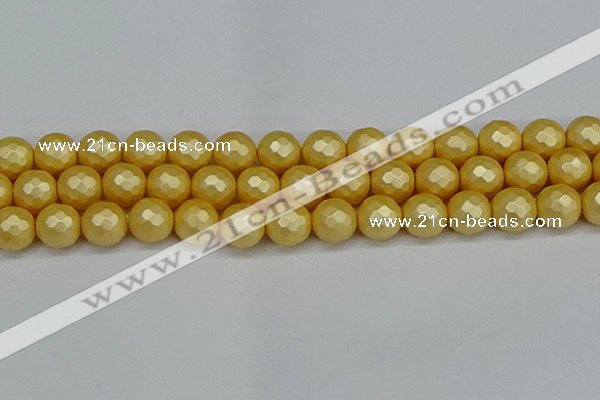 CSB1815 15.5 inches 14mm faceetd round matte shell pearl beads