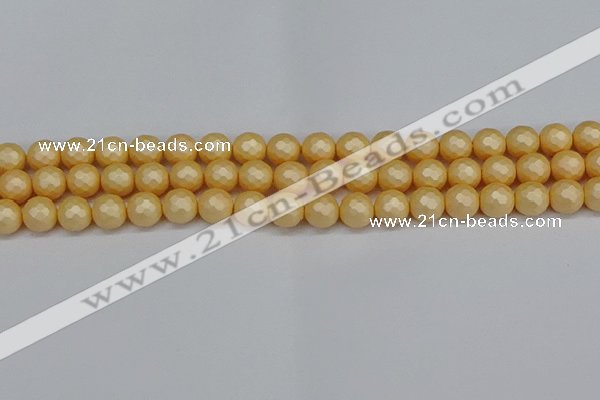 CSB1822 15.5 inches 8mm faceetd round matte shell pearl beads