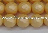 CSB1825 15.5 inches 14mm faceetd round matte shell pearl beads