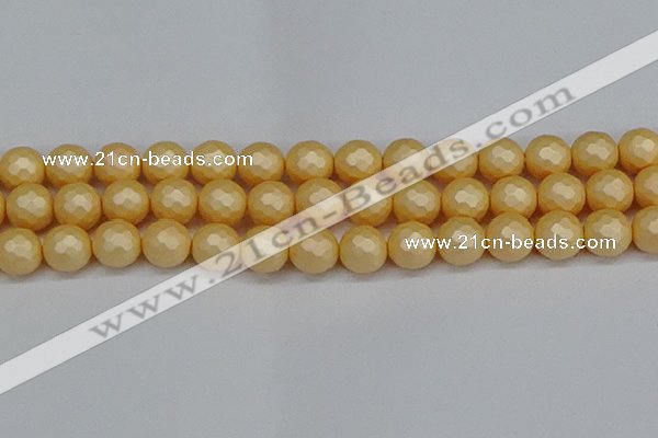 CSB1825 15.5 inches 14mm faceetd round matte shell pearl beads