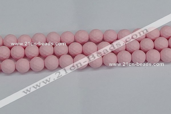 CSB1845 15.5 inches 14mm faceetd round matte shell pearl beads