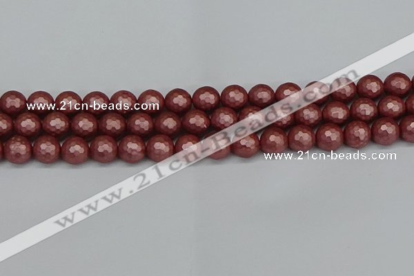 CSB1863 15.5 inches 10mm faceetd round matte shell pearl beads