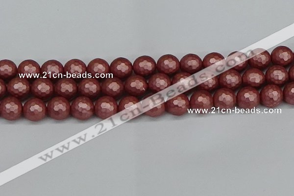 CSB1865 15.5 inches 14mm faceetd round matte shell pearl beads