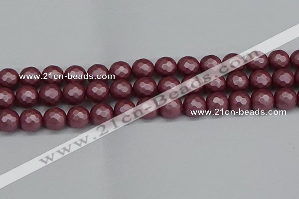 CSB1875 15.5 inches 14mm faceetd round matte shell pearl beads