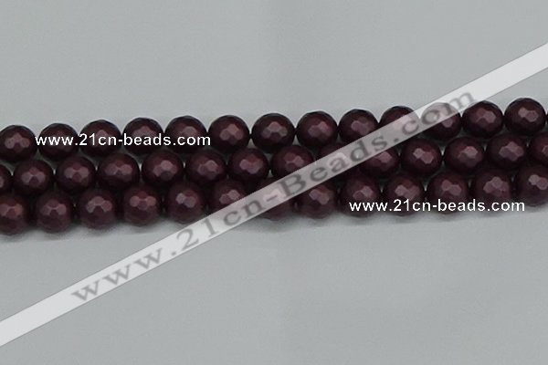 CSB1885 15.5 inches 14mm faceted round matte shell pearl beads