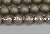 CSB1902 15.5 inches 8mm faceted round matte shell pearl beads