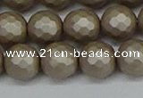 CSB1905 15.5 inches 14mm faceted round matte shell pearl beads