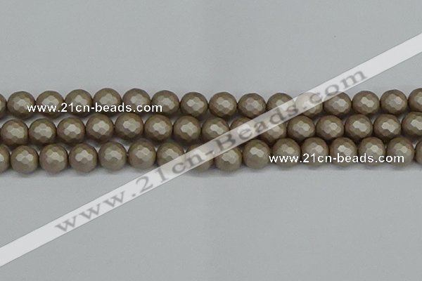 CSB1905 15.5 inches 14mm faceted round matte shell pearl beads