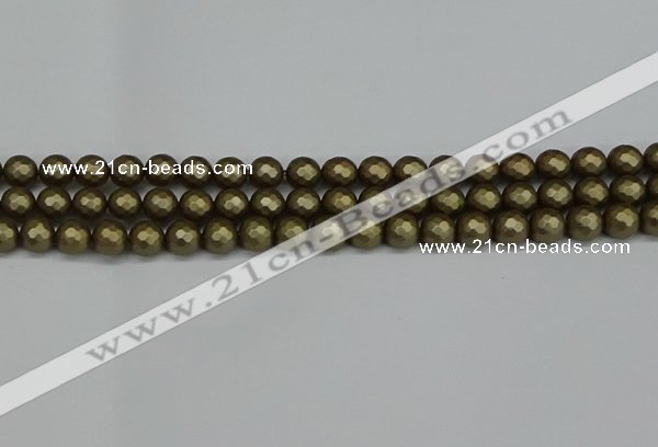 CSB1911 15.5 inches 6mm faceted round matte shell pearl beads