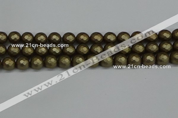 CSB1914 15.5 inches 12mm faceted round matte shell pearl beads