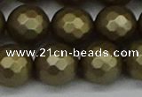 CSB1915 15.5 inches 14mm faceted round matte shell pearl beads