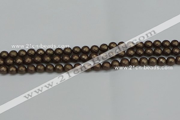 CSB1921 15.5 inches 6mm faceted round matte shell pearl beads