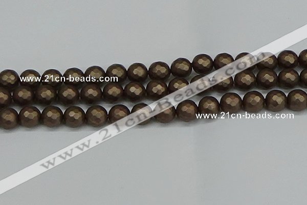 CSB1925 15.5 inches 14mm faceted round matte shell pearl beads