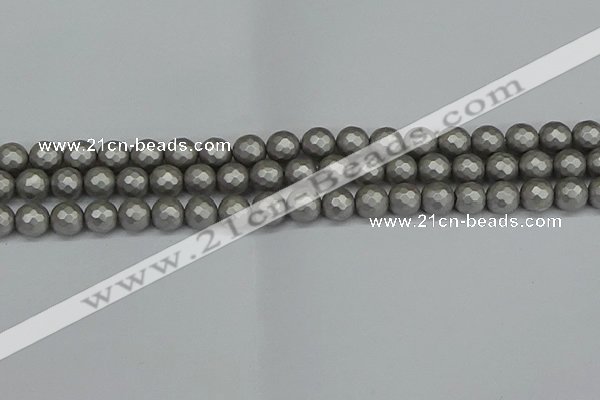 CSB1952 15.5 inches 8mm faceted round matte shell pearl beads