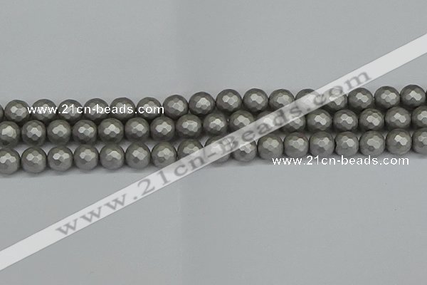 CSB1953 15.5 inches 10mm faceted round matte shell pearl beads