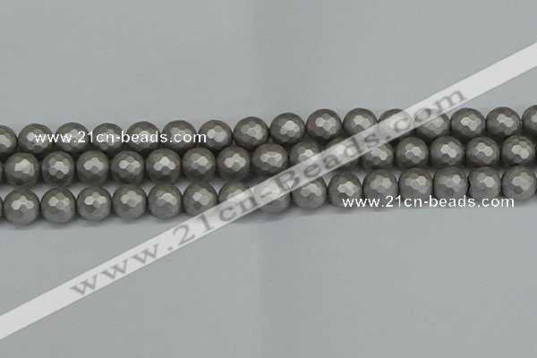 CSB1954 15.5 inches 12mm faceted round matte shell pearl beads