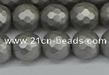 CSB1955 15.5 inches 14mm faceted round matte shell pearl beads