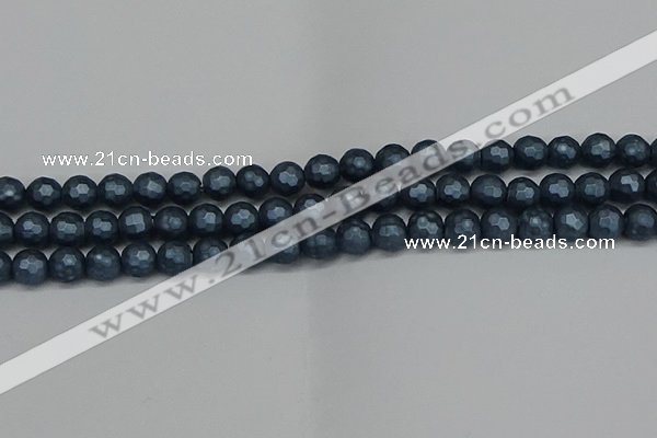 CSB1972 15.5 inches 8mm faceted round matte shell pearl beads