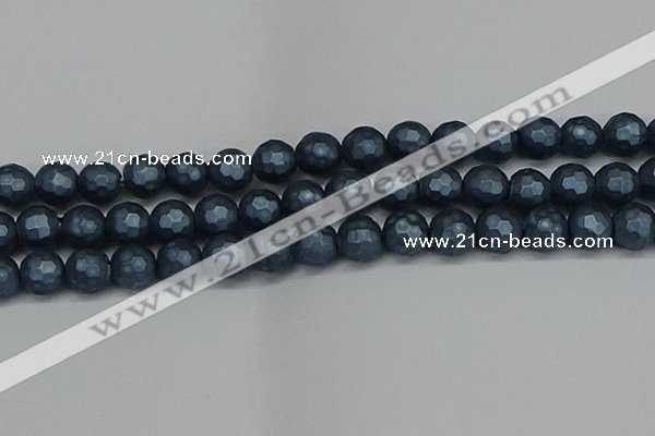 CSB1975 15.5 inches 14mm faceted round matte shell pearl beads