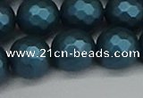 CSB1985 15.5 inches 14mm faceted round matte shell pearl beads