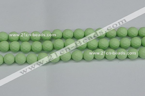 CSB1995 15.5 inches 14mm faceted round matte shell pearl beads