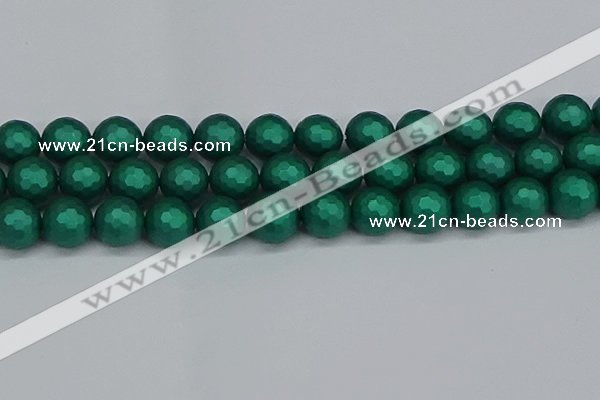 CSB2005 15.5 inches 14mm faceted round matte shell pearl beads